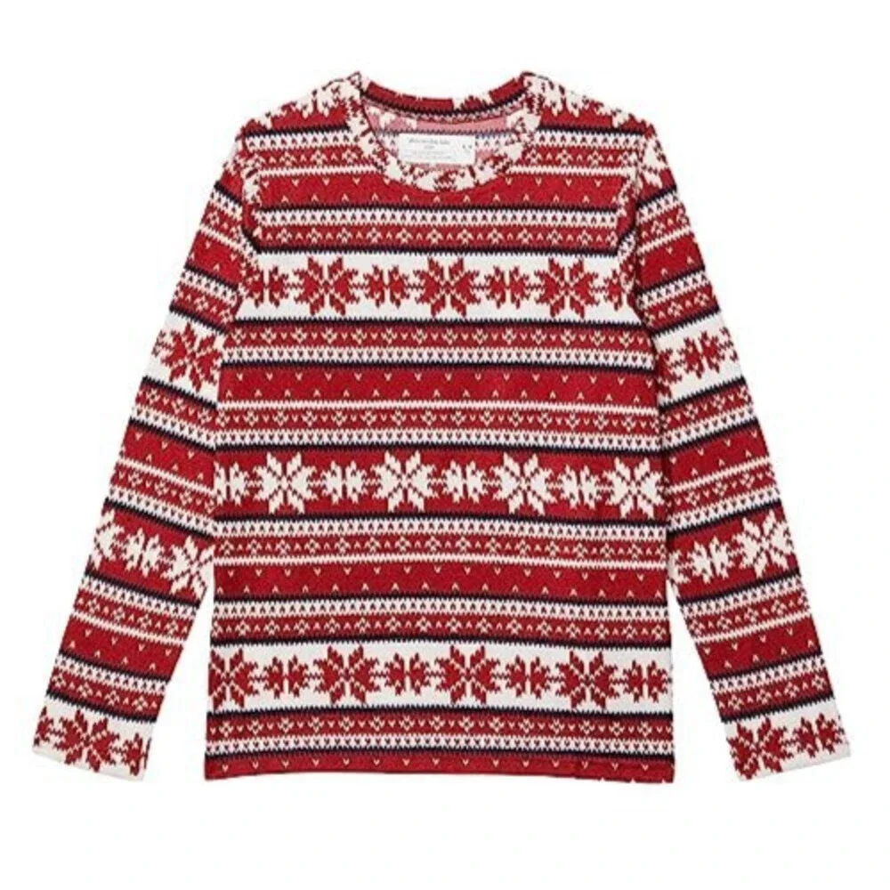 Abercrombie Holiday Snit Pajama Kids 11-12 Red Aztec Long Sleeve Pullover GBO190